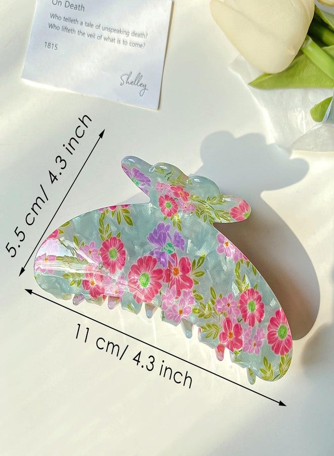 Ynxee 4.3" Floral Pattern Print Large Vintage Hair Claw Clip Non-Slip Shell French Style Hair Accessories for Women Girls Thick Hair, Floral Light Yellow - Image 2